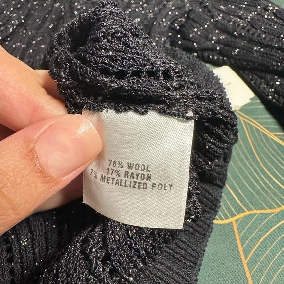 NWT St. John Metallic Wool Blend Knit V Neck Sweater Black Silver Women 16 - Picture 8 of 11